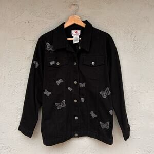 Quacker Factory Butterfly Studded Denim Jacket Size Medium